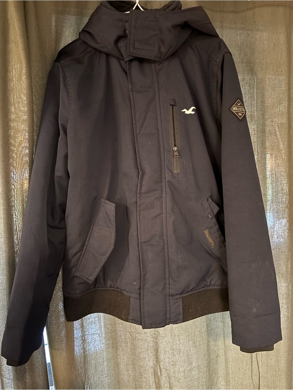 Hollister Men's Navy Hooded Jacket Detachable faux fur Hood All Wheather Size L